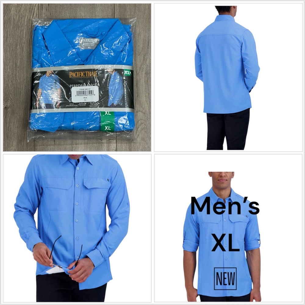 Men's Pacific Trail Xl Button Front Shirt Blue Rolled Long / Short Sleeve Nwt